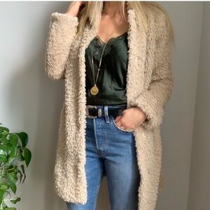 KENNETH COLE Women's Sherpa Faux Fur Teddy Button Front Jacket